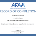 Certification from the National Academy of Sports Medicine awarded to Gwendolyn Perez for Certified Personal Trainer accreditation, dated March 7, 2025.