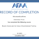Certificate of completion from NASM awarded to Gwendolyn Perez for completing Integrated Speed, Agility & Quickness Training, dated April 25, 2021.